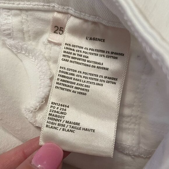 L'AGENCE Margot High Rise Skinny Jean Size 25 White ankle-length 5 pkt - Picture 10 of 10